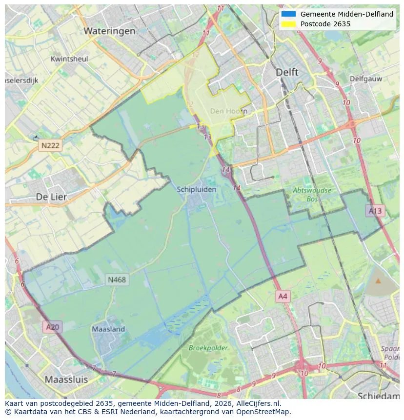 Postcodekaart voor 2635