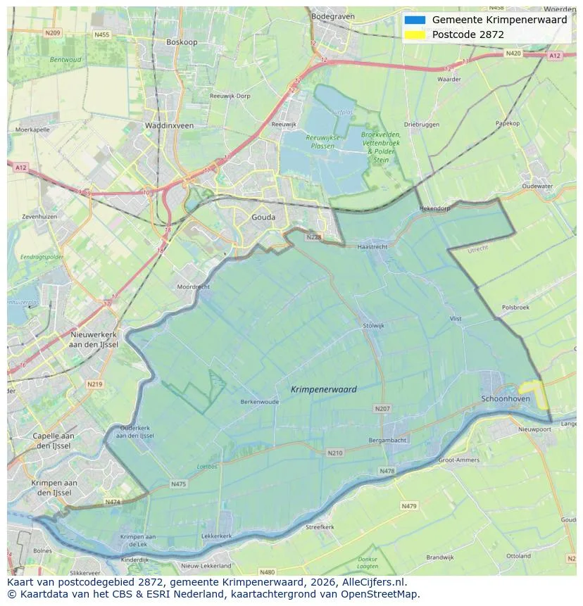 Postcodekaart voor 2872