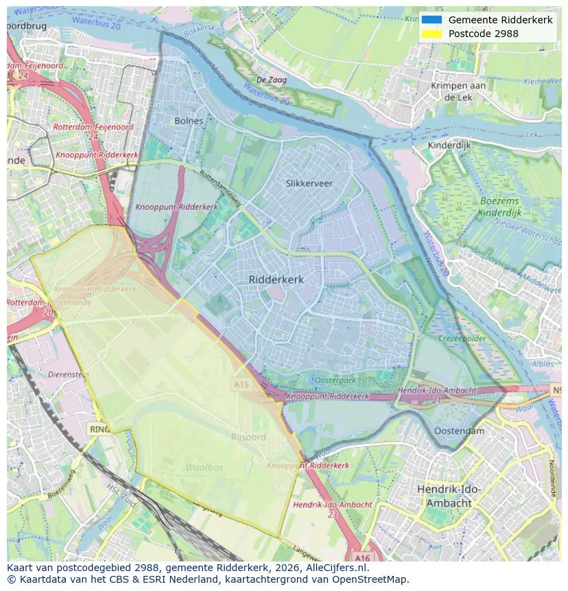 Postcodekaart voor 2988