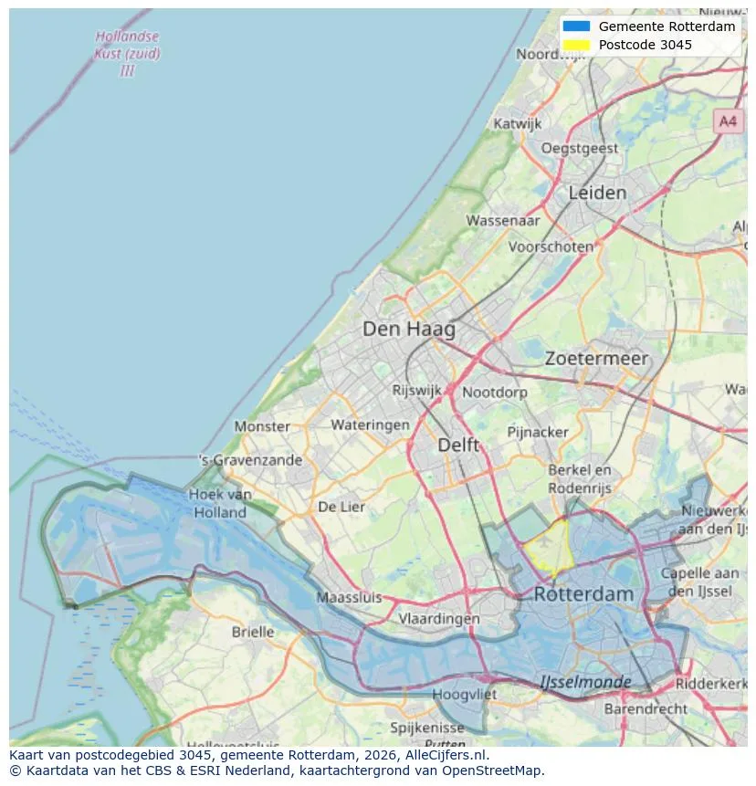 Postcodekaart voor 3045