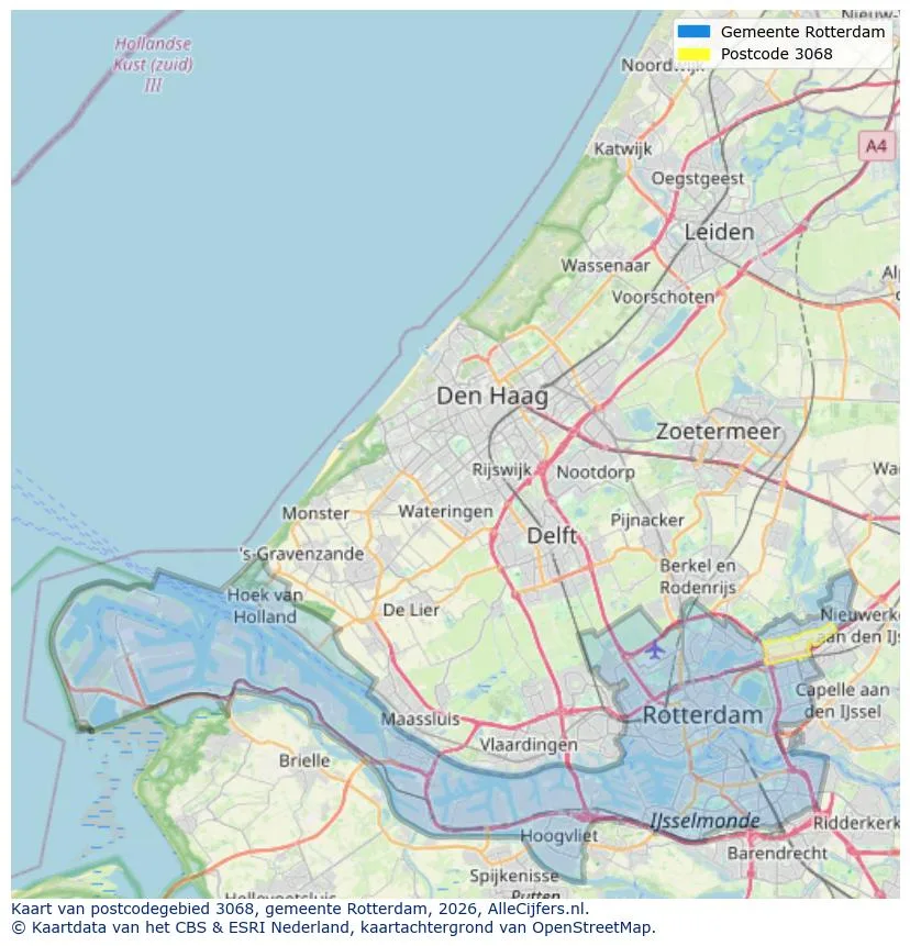 Postcodekaart voor 3068