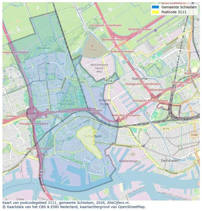 Postcodekaart voor 3111