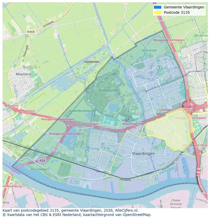 Postcodekaart voor 3135