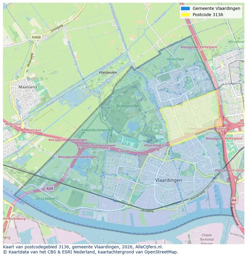 Postcodekaart voor 3136