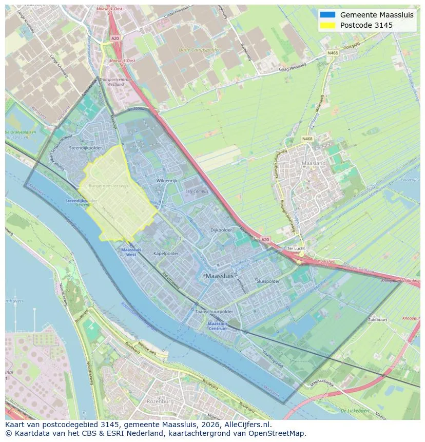 Postcodekaart voor 3145