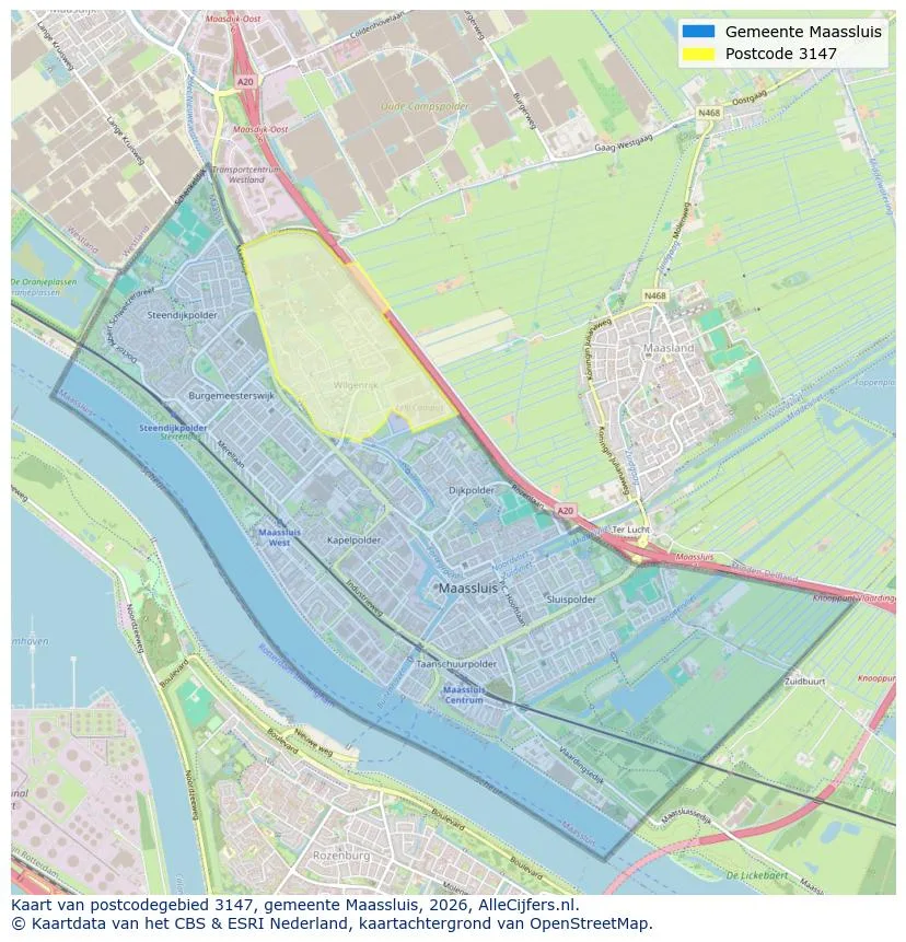 Postcodekaart voor 3147