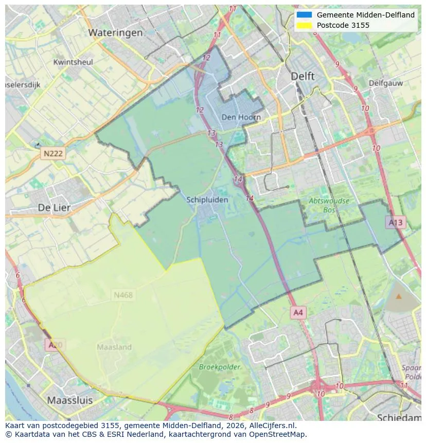 Postcodekaart voor 3155