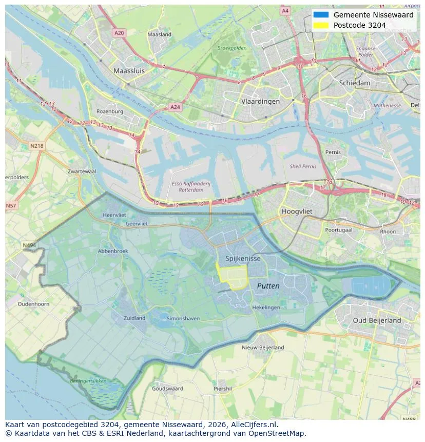 Postcodekaart voor 3204