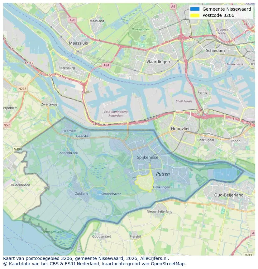 Postcodekaart voor 3206