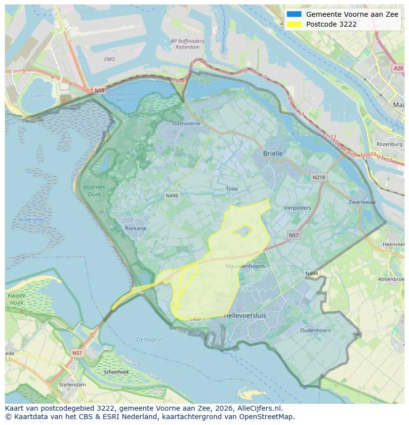 Postcodekaart voor 3222