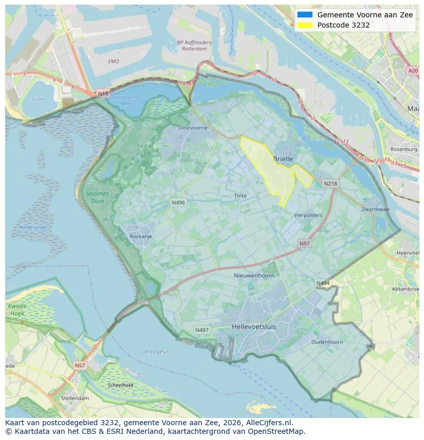 Postcodekaart voor 3232