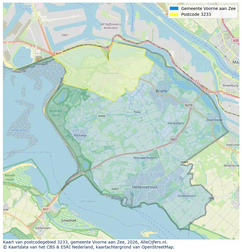 Postcodekaart voor 3233