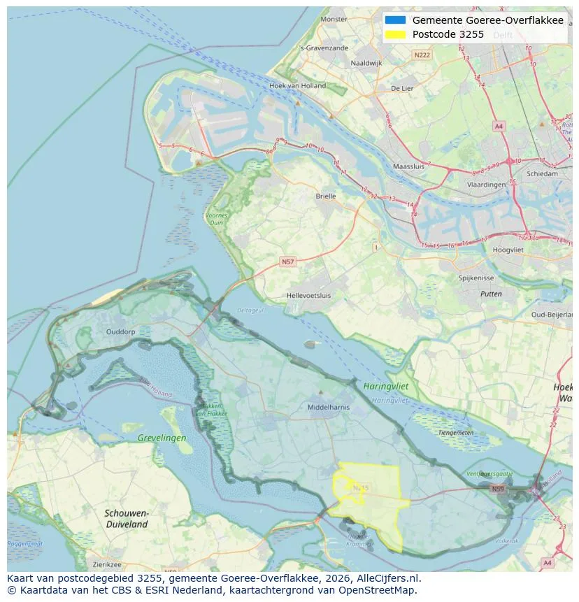 Postcodekaart voor 3255