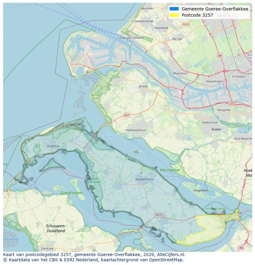 Postcodekaart voor 3257