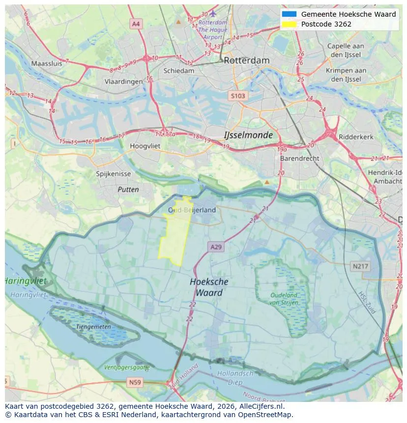 Postcodekaart voor 3262