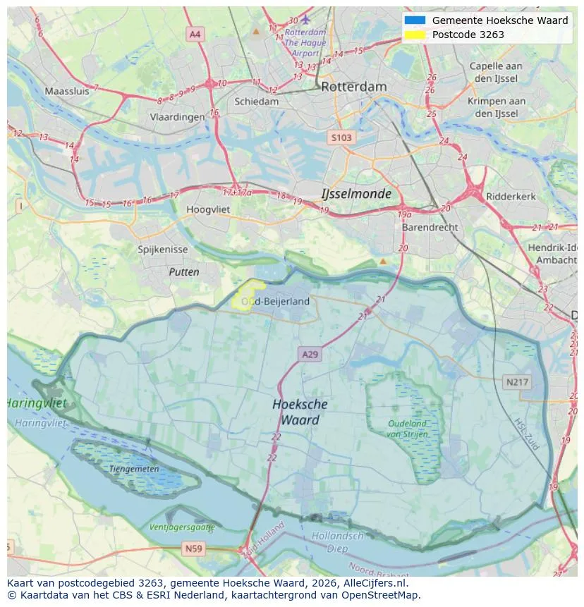 Postcodekaart voor 3263