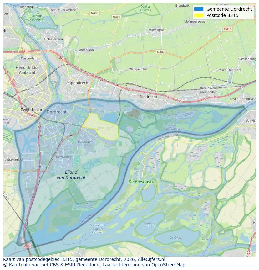 Postcodekaart voor 3315