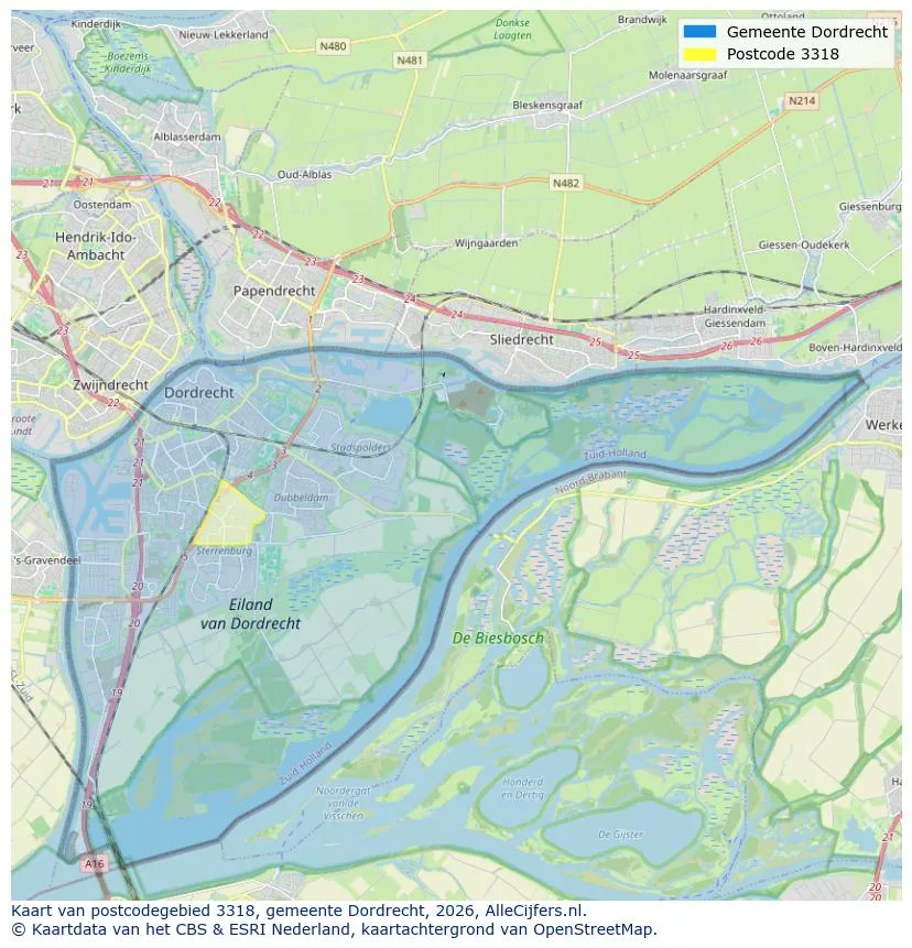 Postcodekaart voor 3318