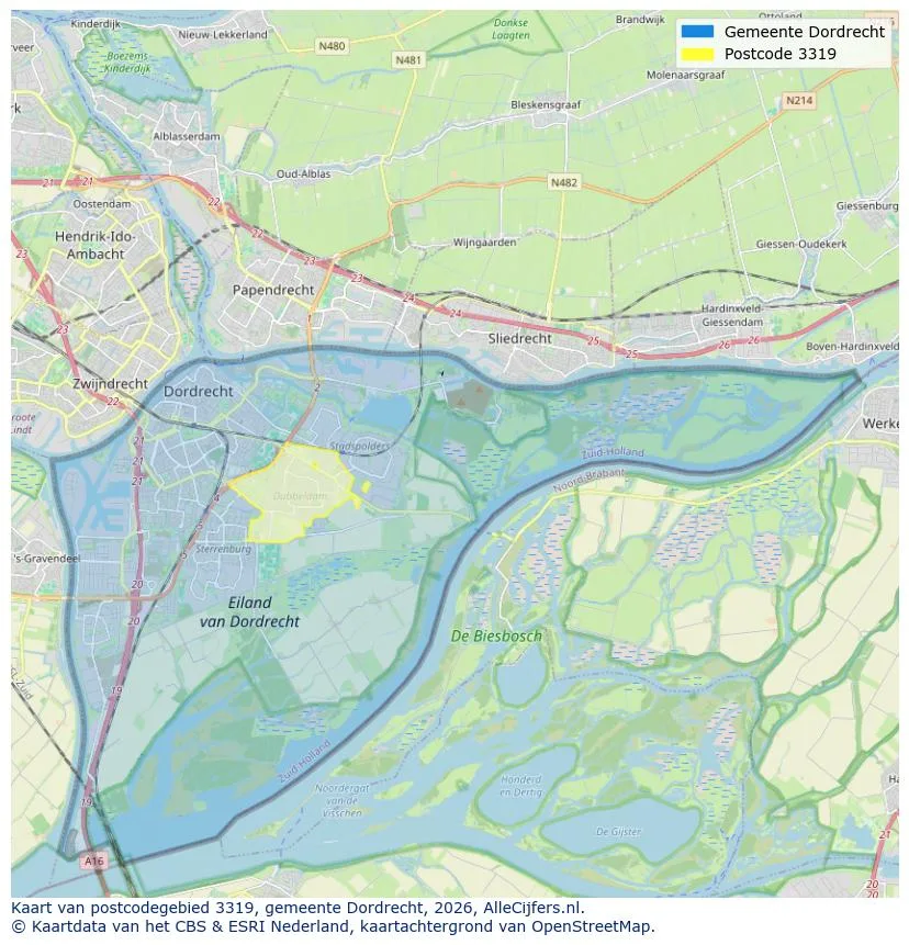 Postcodekaart voor 3319