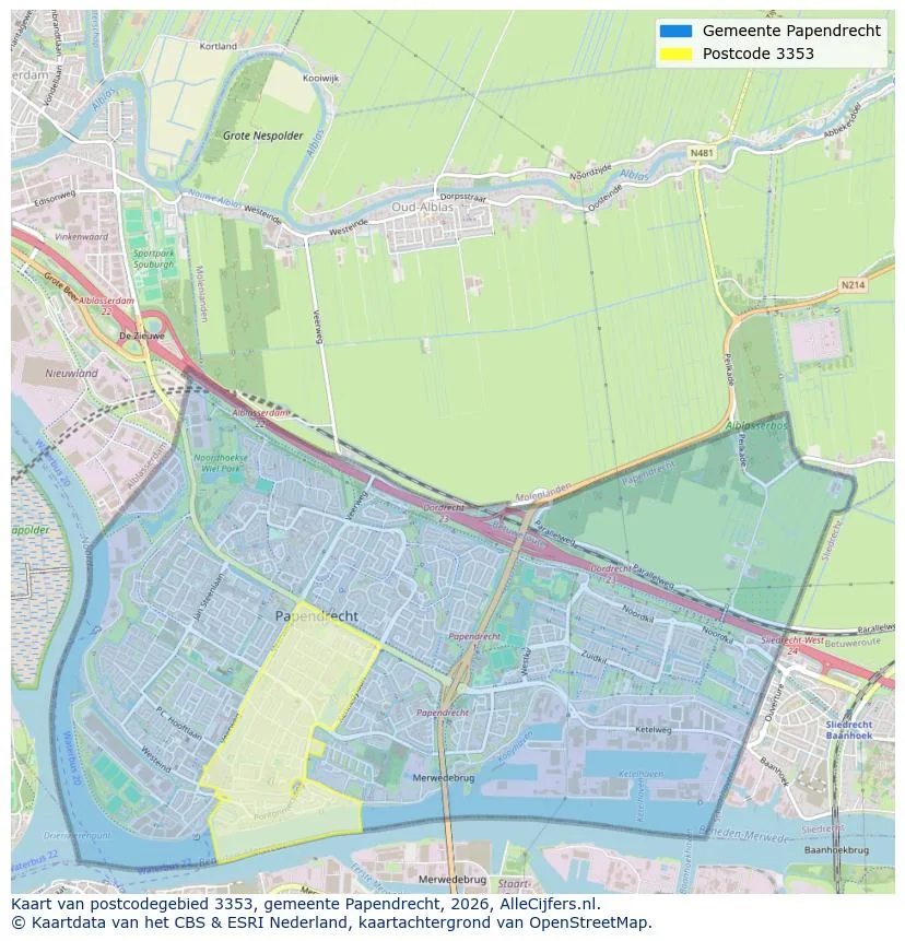 Postcodekaart voor 3353