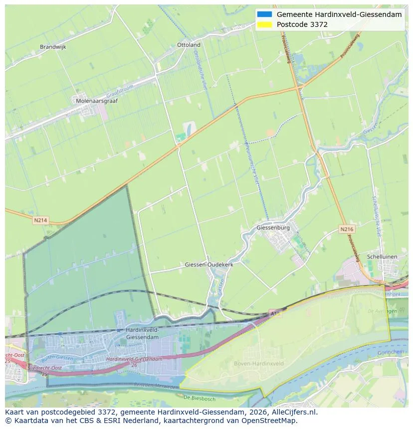 Postcodekaart voor 3372