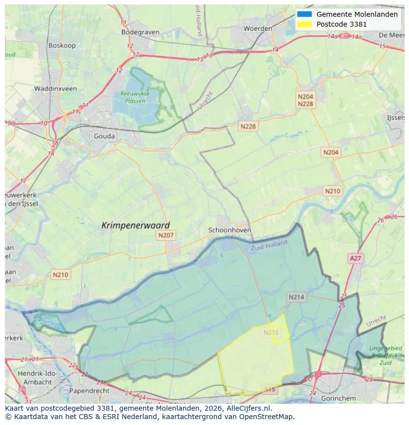 Postcodekaart voor 3381