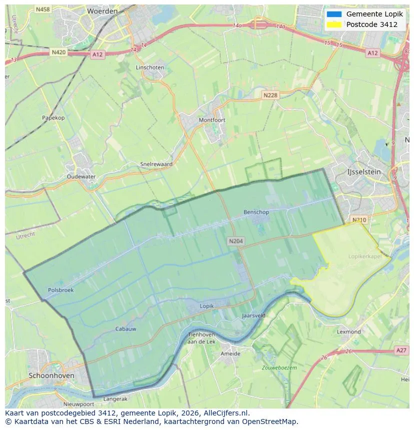 Postcodekaart voor 3412