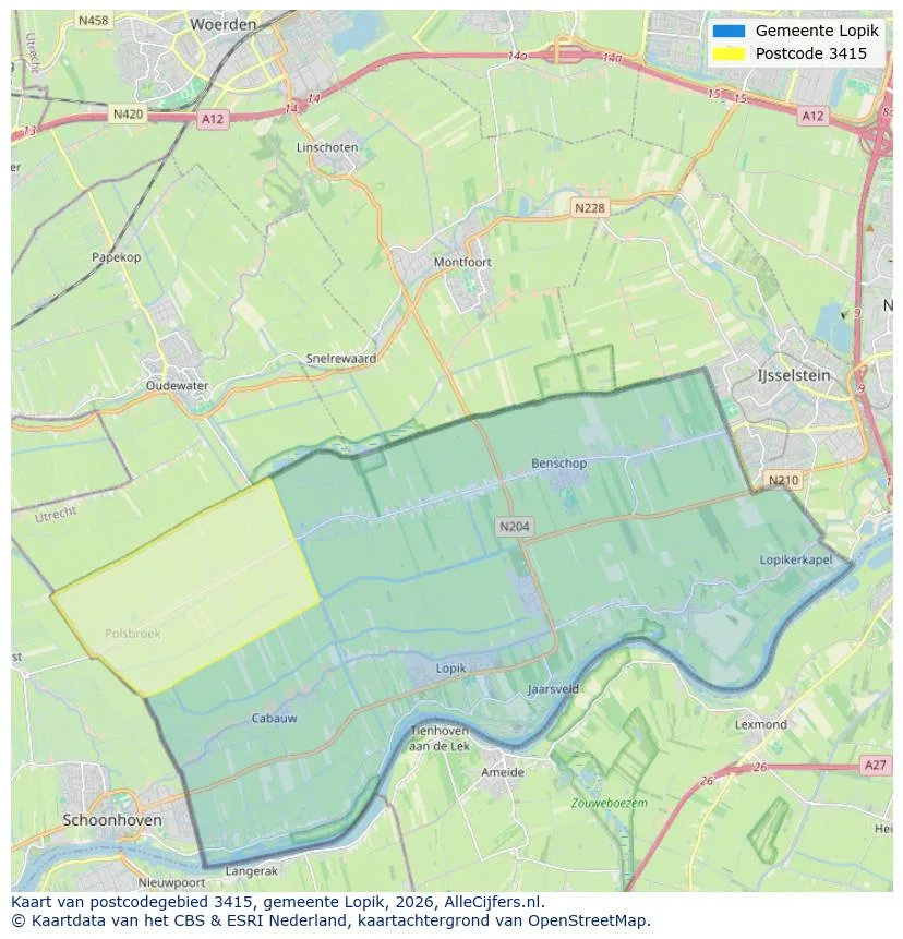 Postcodekaart voor 3415