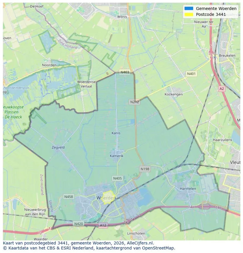 Postcodekaart voor 3441