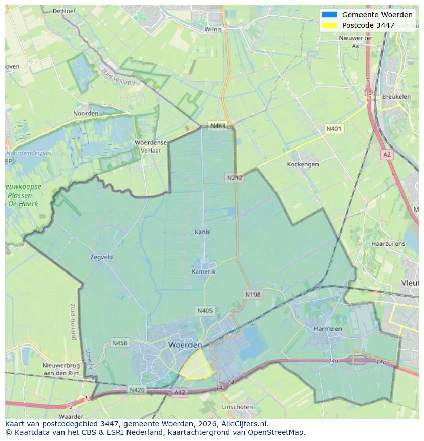 Postcodekaart voor 3447