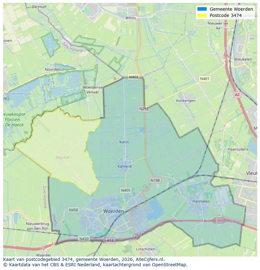 Postcodekaart voor 3474