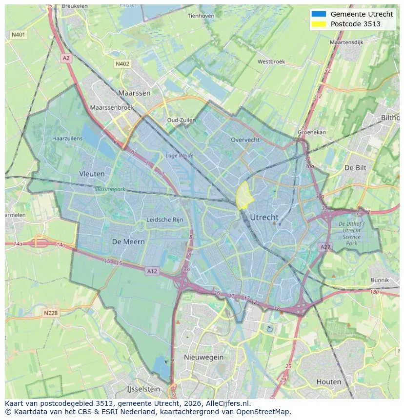 Postcodekaart voor 3513