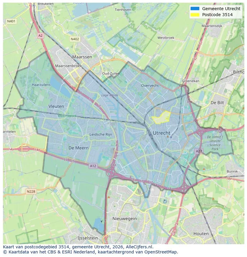 Postcodekaart voor 3514