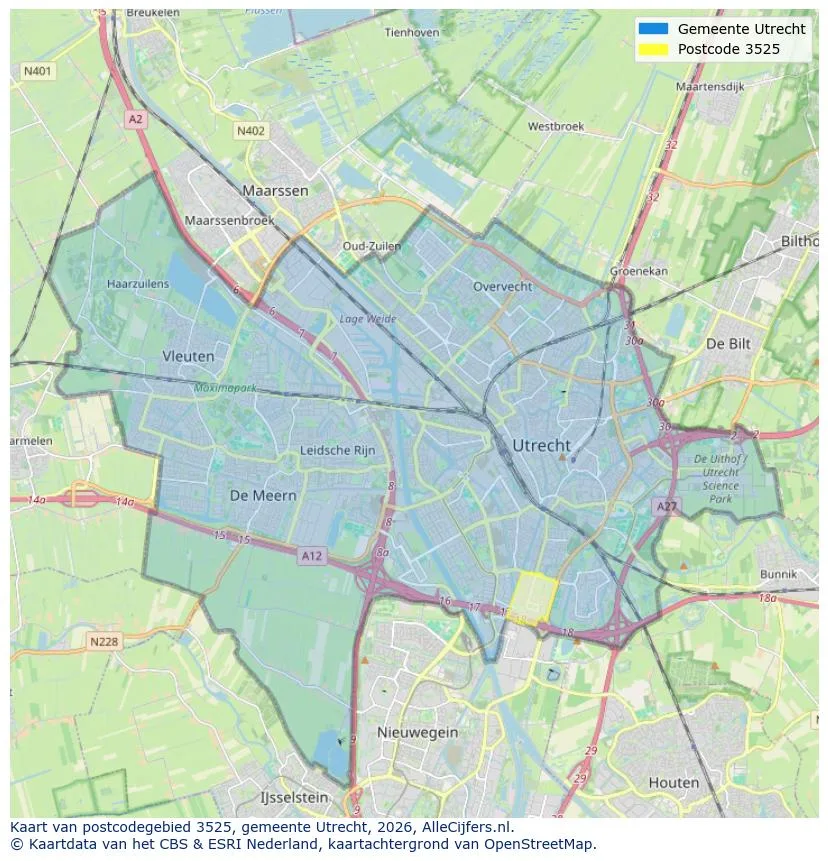 Postcodekaart voor 3525