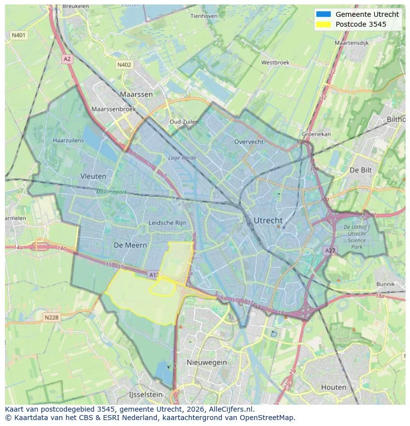 Postcodekaart voor 3545
