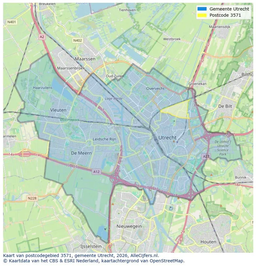 Postcodekaart voor 3571