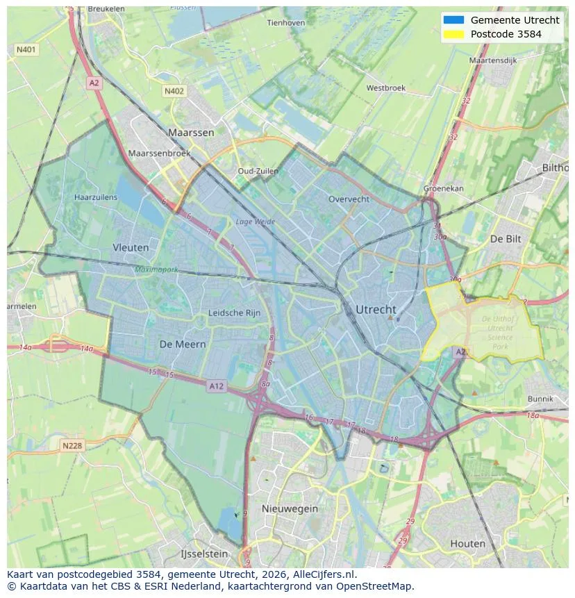 Postcodekaart voor 3584