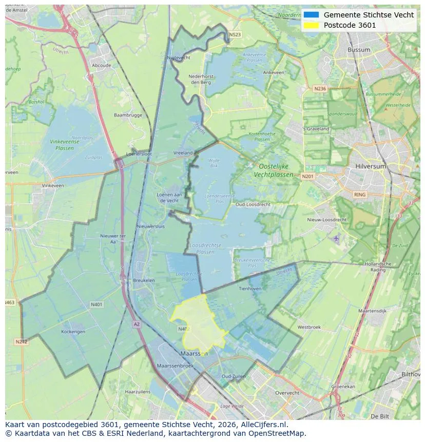 Postcodekaart voor 3601