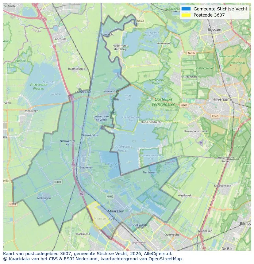 Postcodekaart voor 3607