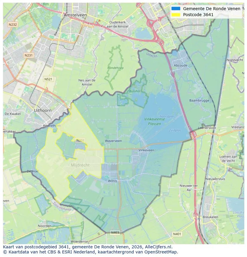 Postcodekaart voor 3641