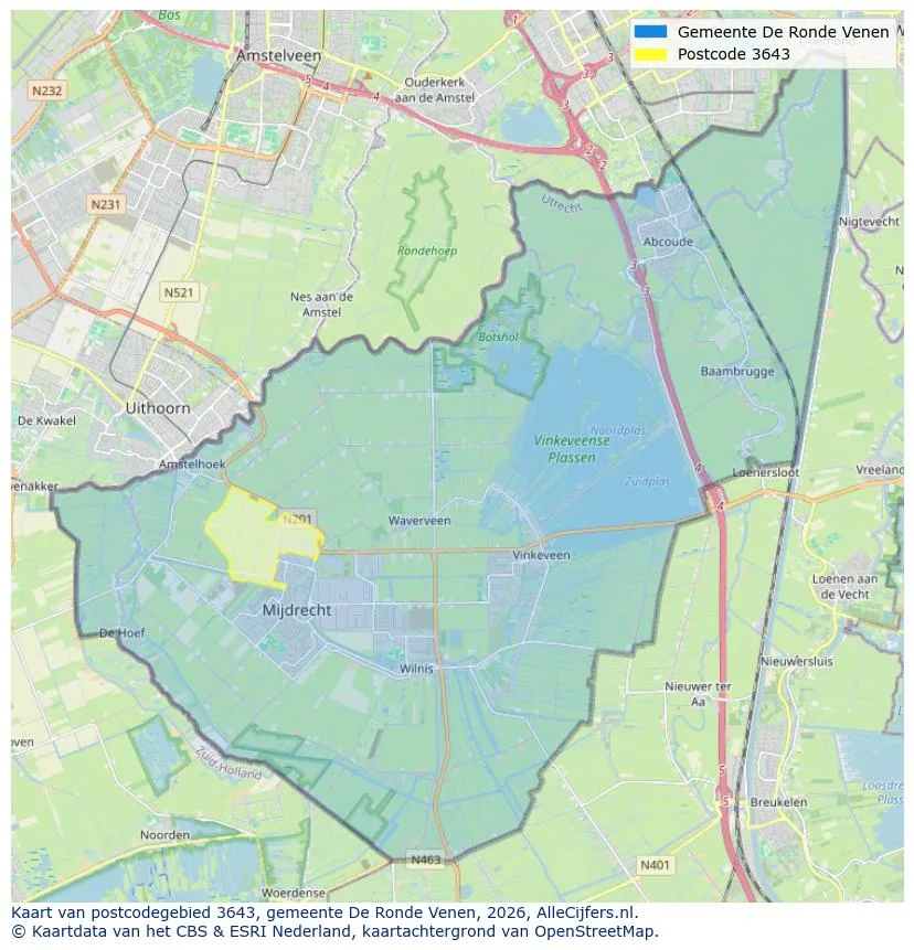 Postcodekaart voor 3643