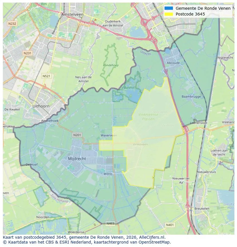 Postcodekaart voor 3645