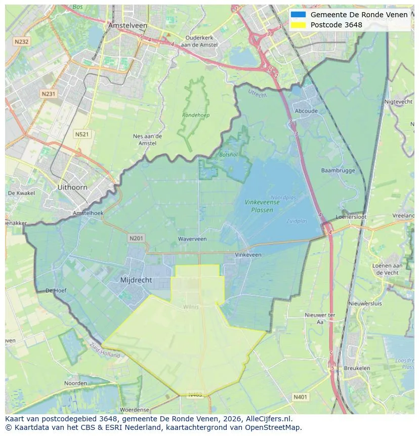 Postcodekaart voor 3648