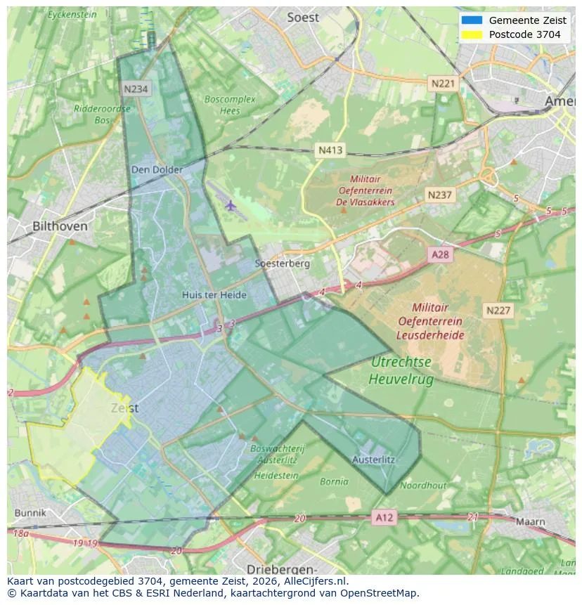 Postcodekaart voor 3704