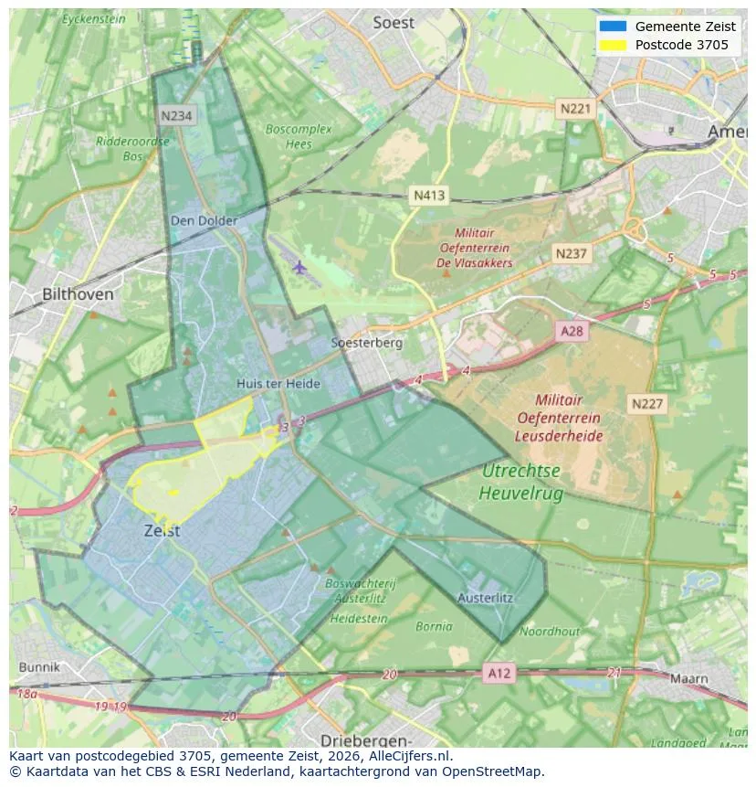 Postcodekaart voor 3705