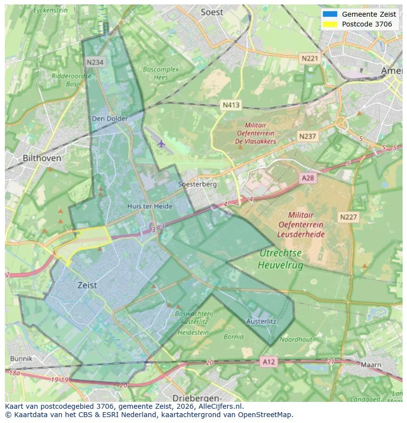 Postcodekaart voor 3706