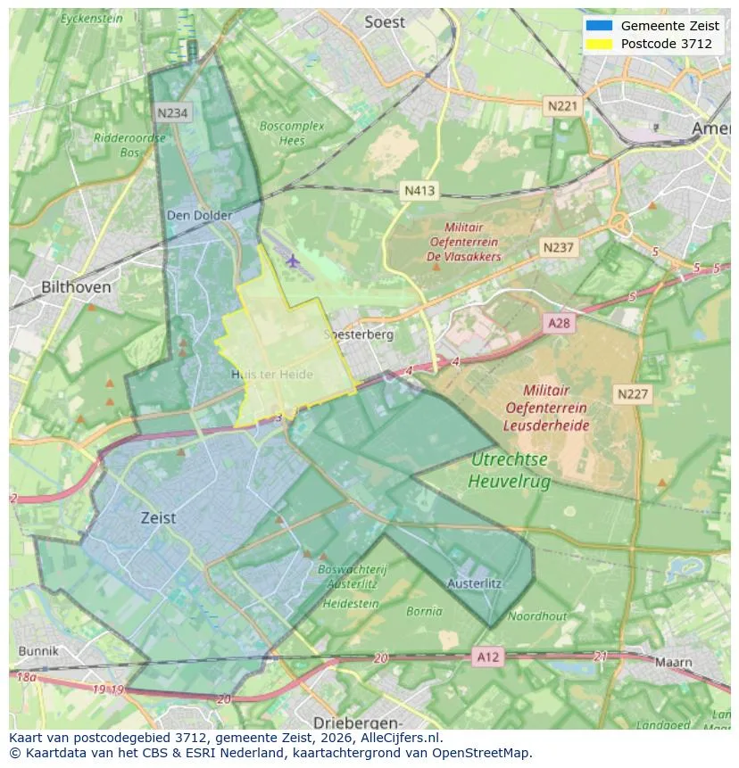 Postcodekaart voor 3712