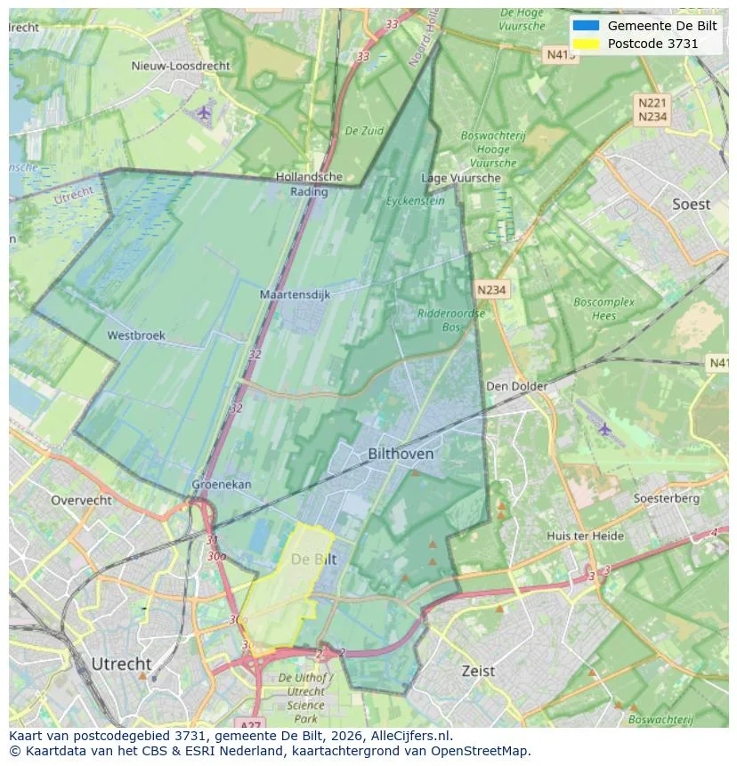 Postcodekaart voor 3731
