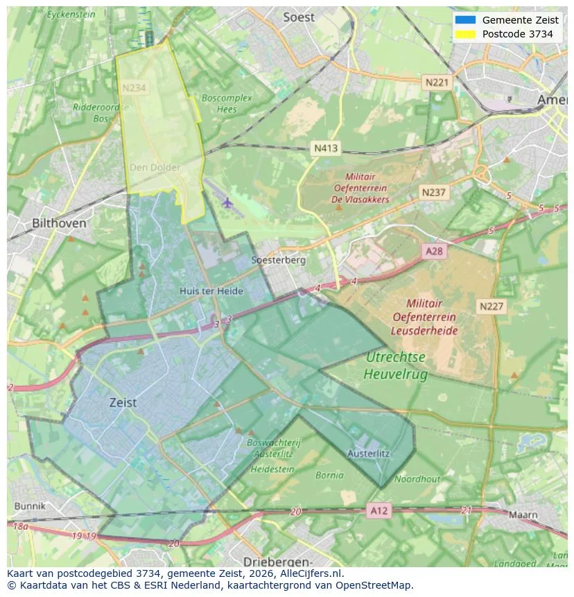 Mapa de códigos postales para 3734