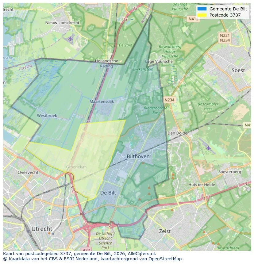 Postcodekaart voor 3737